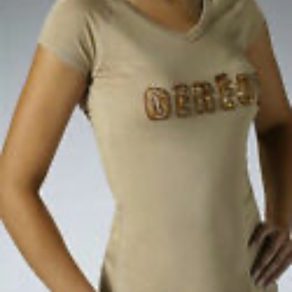 NEW Dereon Beyonce Y2K logo Burgundy Red  Gold Jeweled Shirt  Top sz L